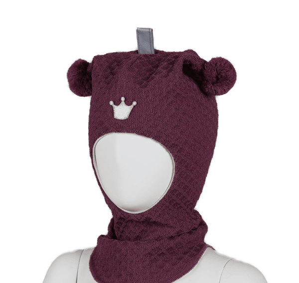 Kivat, plomme hettelue i ull med prinsessekrone