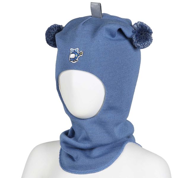 Kivat, himmelblå hettelue i ull med helikopter