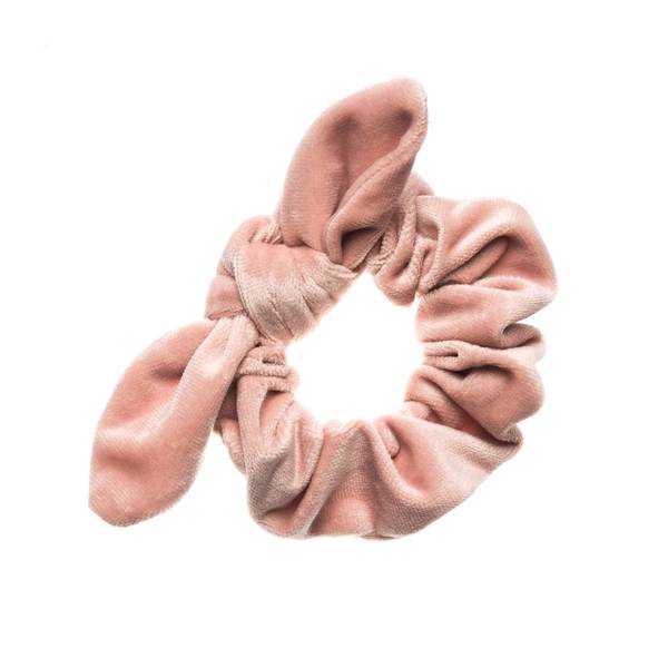 Dark, velvet scrunchie med slyfe , pale rose